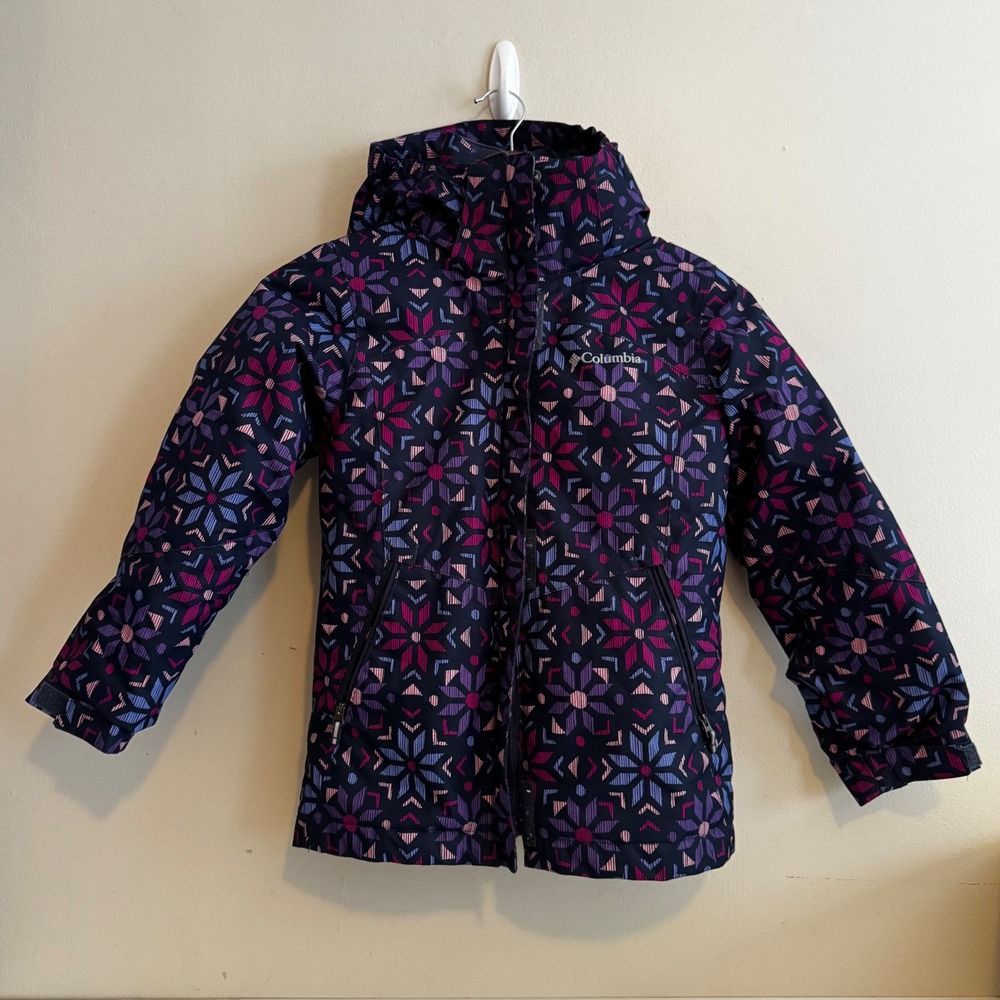 Columbia Girls Purple Geometric Floral 3-in-1 Interchange Jacket Size S 7/8